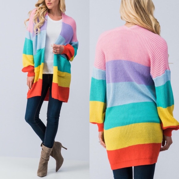 New for Spring Rainbow Striped Cotton Cardigan - Picture 2 of 6